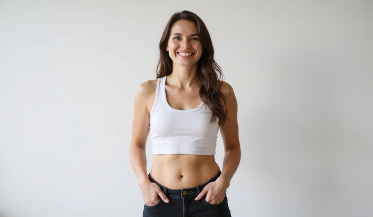 Γυναίκα που χαίρεται με τα αποτελέσματά της μετά την απώλεια βάρους